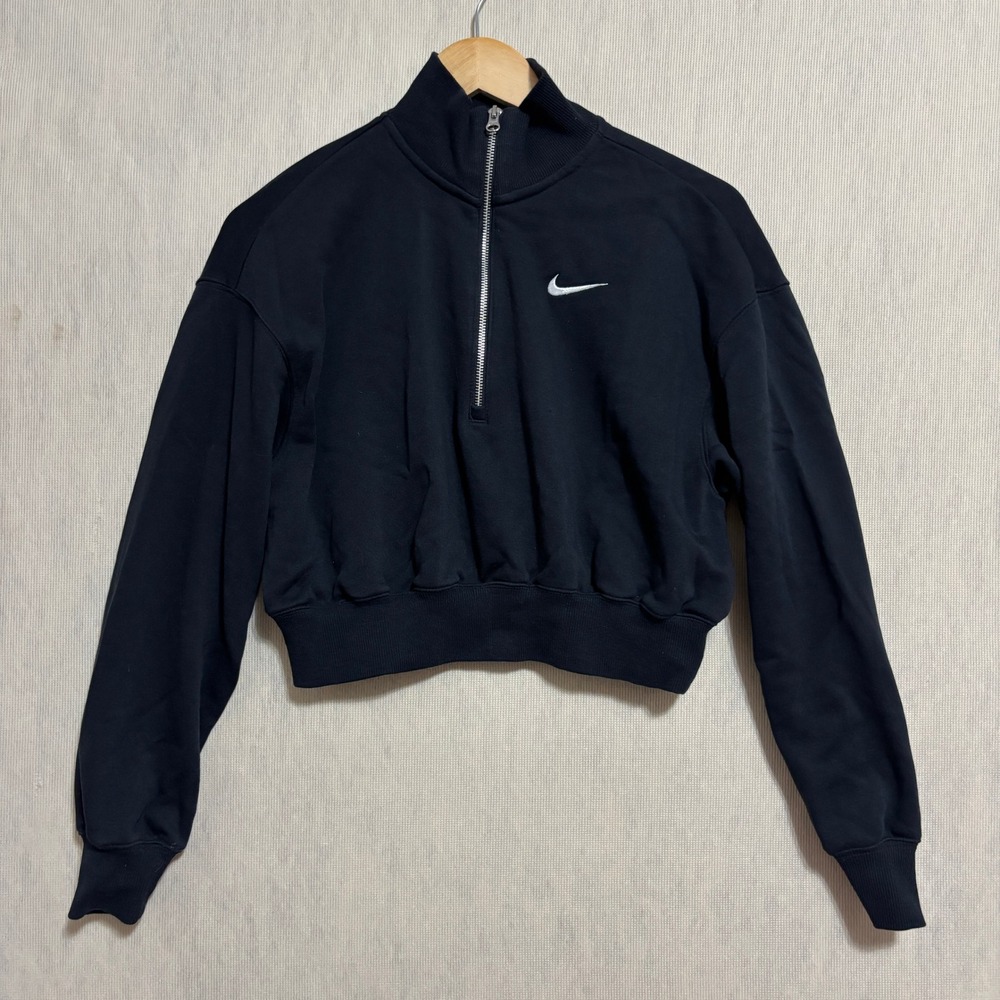 Nike Quarter Zip Pullover Black Cropped Fleece Sweatshirt Athleisure Gym Small